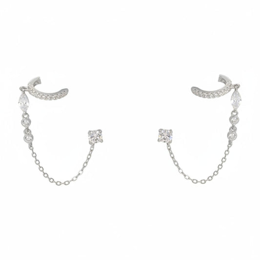 Yamor Jewelry gold chain drop earrings with cubic zirconia accents, featuring a cuff and stud design.