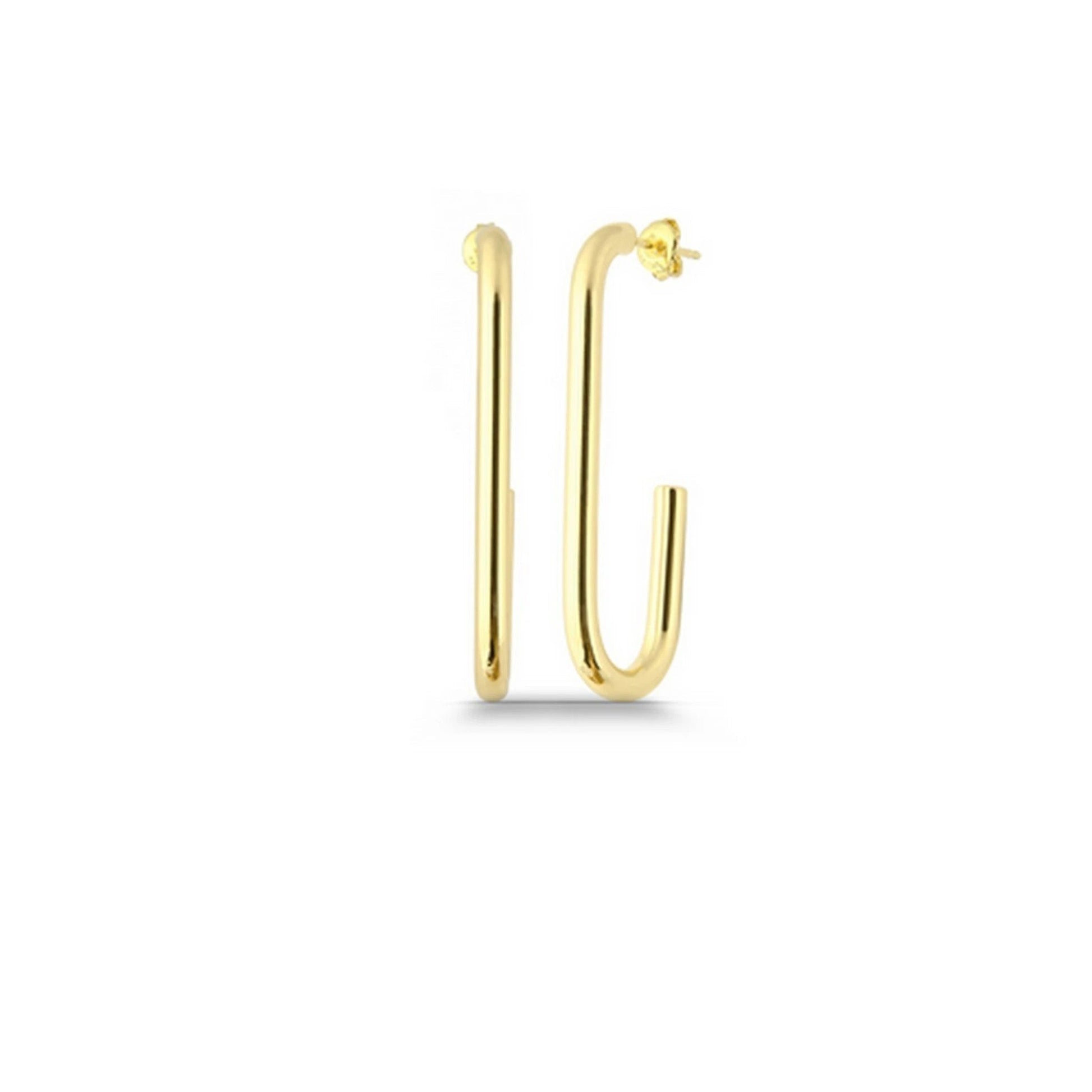 Yamor Jewelry gold-tone stainless steel elongated oval hoop earrings with post back closure.