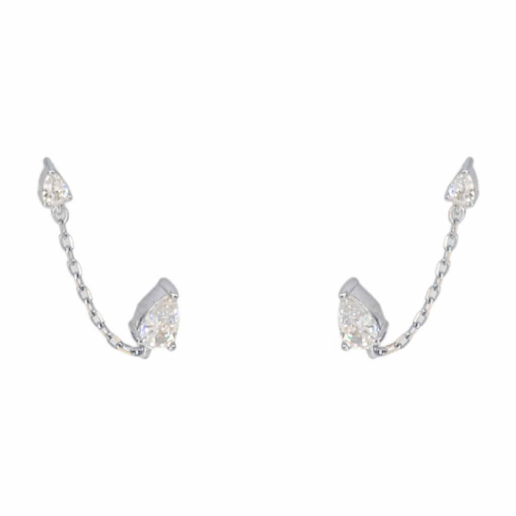 Yamor Jewelry Polo Exchange silver earrings with pear-cut cubic zirconia and chain detail.