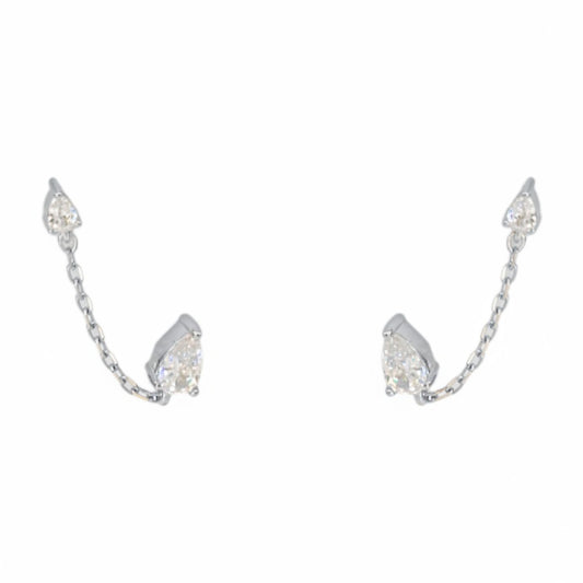 Yamor Jewelry Polo Exchange silver earrings with pear-cut cubic zirconia and chain detail.