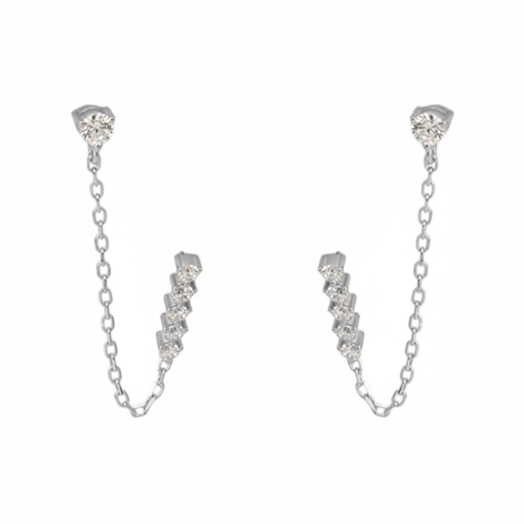 Yamor Jewelry Polo Exchange silver earrings with cubic zirconia stones and chain detail.